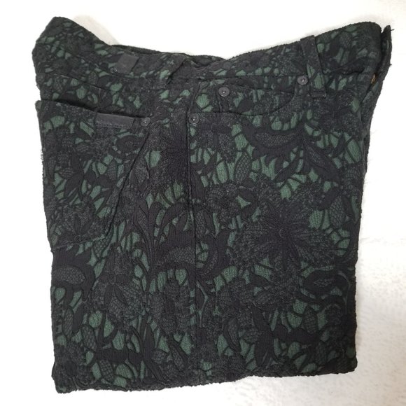 7 Mankind Lace Denim Jean Stretch Skinny Pant Bottom 25 Black Green Gothic Punk - Picture 7 of 8